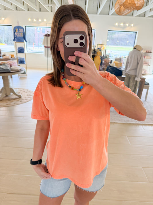 Acid Wash Tee, Coral