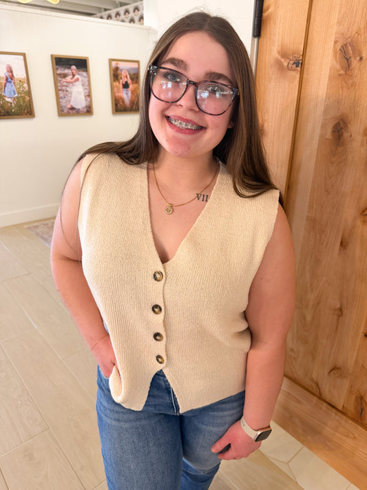 Button Up Sweater Vest, Natural
