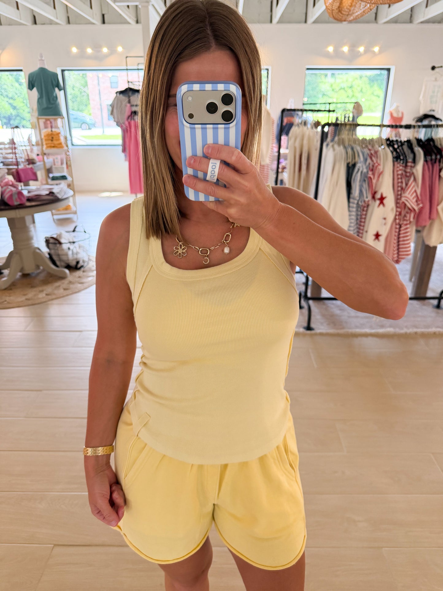 Mineral Washed Cotton Rib Tank, Lemonilla