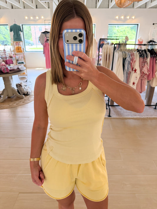 Mineral Washed Cotton Rib Tank, Lemonilla