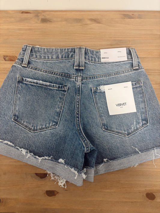 Vervet High Rise Cuffed Denim Shorts
