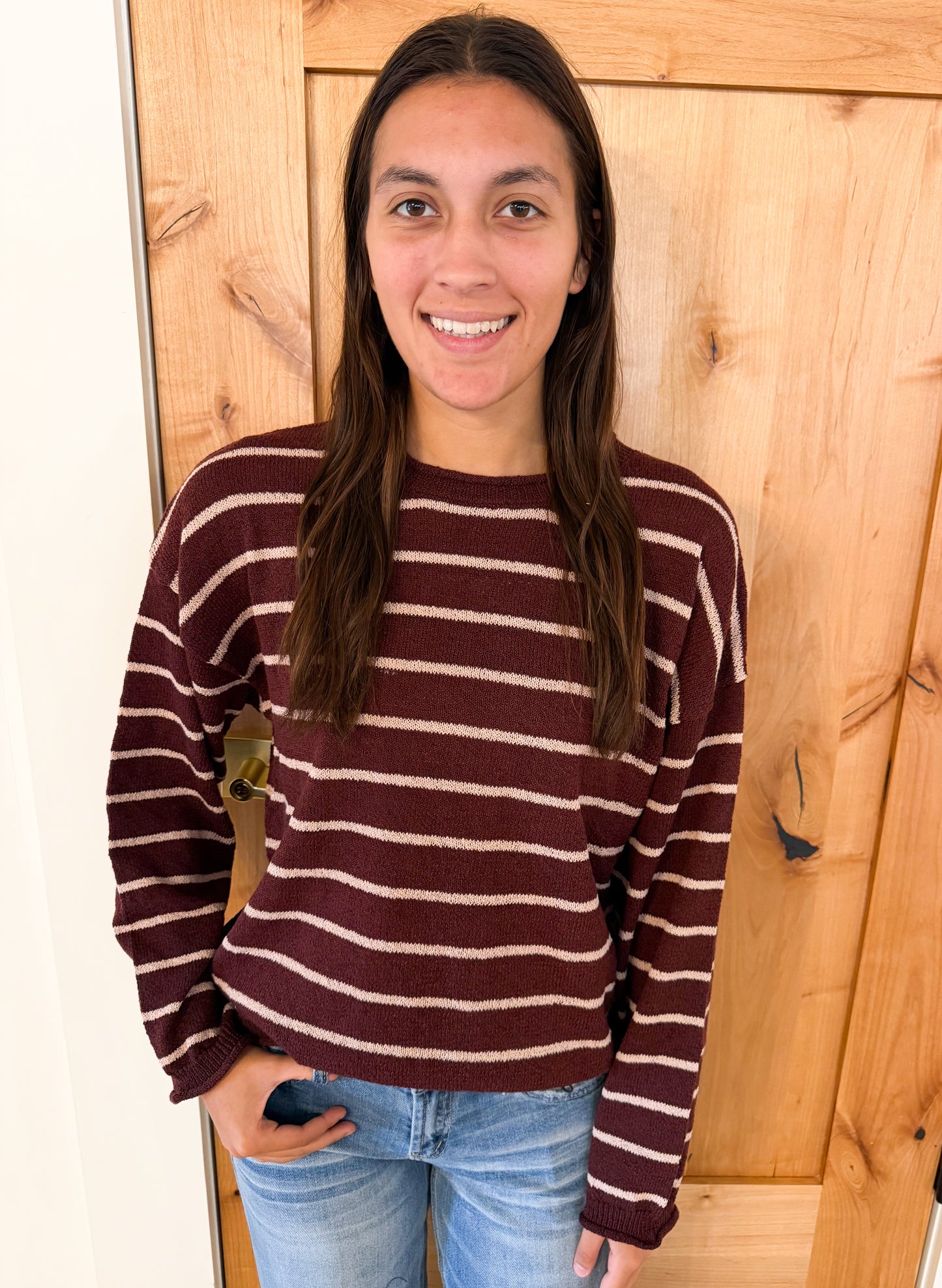 Stripe Textured Sweater, Burgundy
