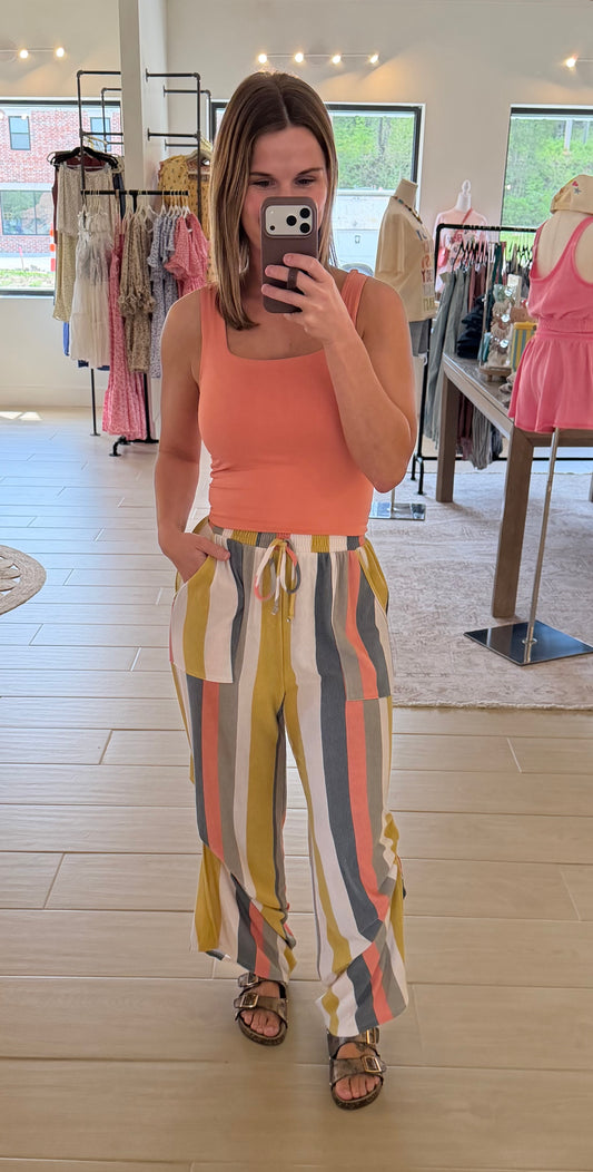 Seaside Stroll Pants, Coral/Olive