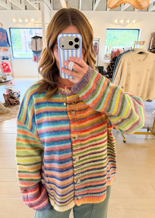 Rainbow Button-Up Sweater