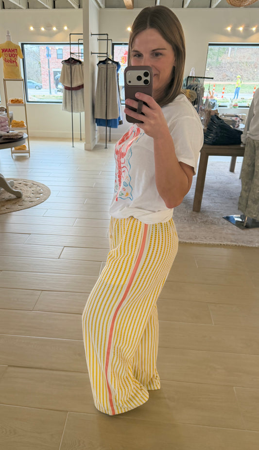 Wide Leg Pull On Pants, Yellow