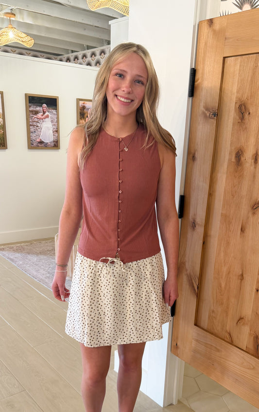Ribbed Knit Button Up Tank, Sienna