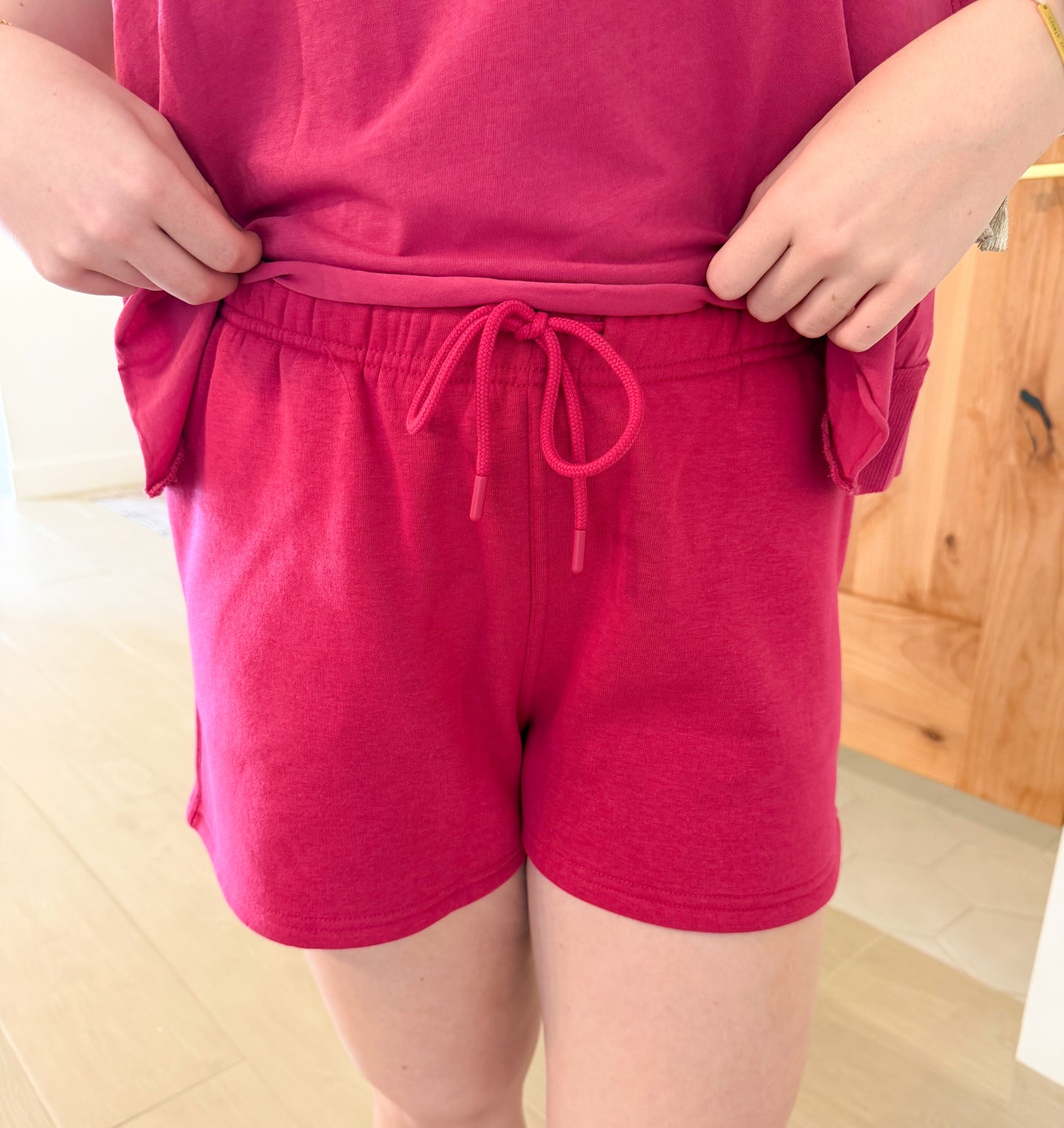 Cotton Blend Sweat Shorts, Plum Pink