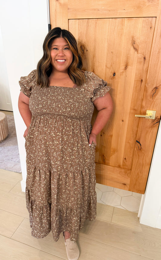 Plus Romantic Floral Short Sleeve Maxi Dress