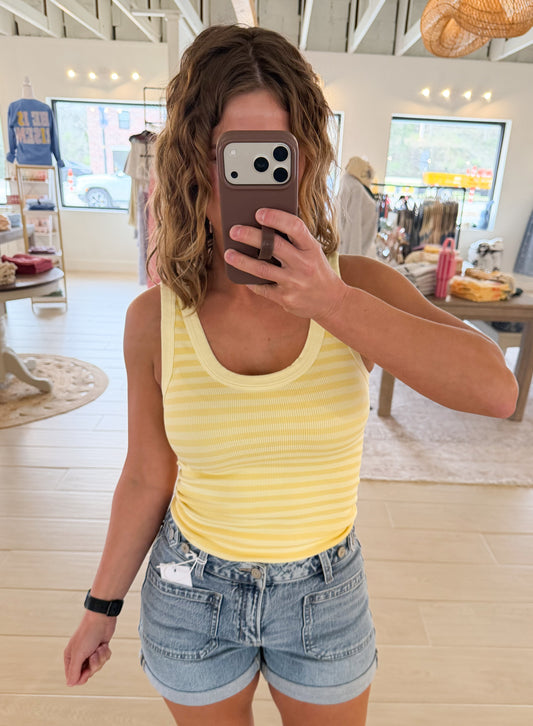 Reversible Stripe Tank, Pale Banana