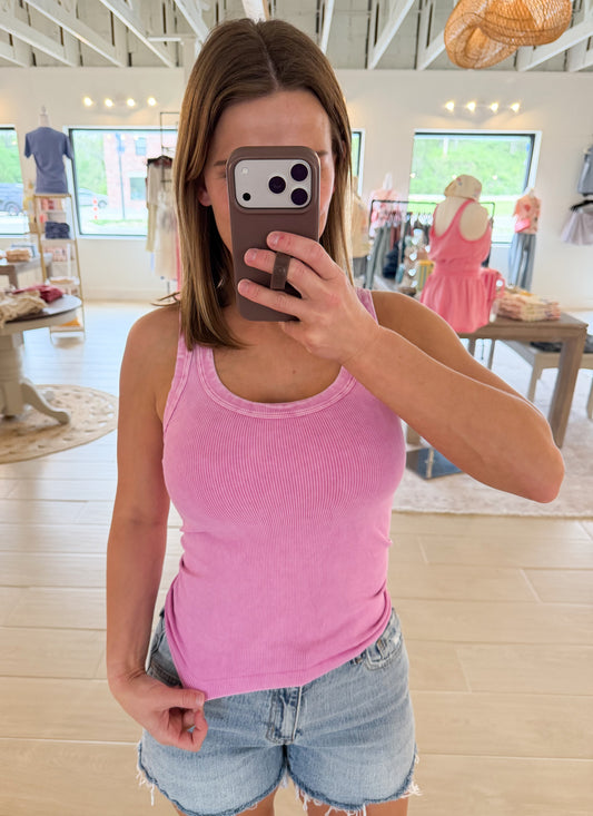 Reversible Ribbed Tank, Vintage Raspberry