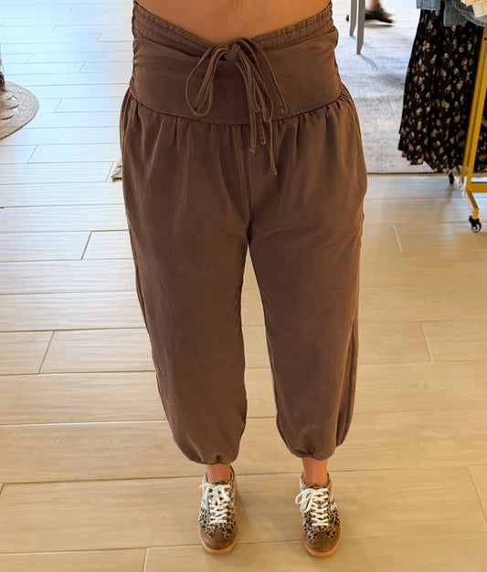 Wide Waistband Jogger Pants, Brown