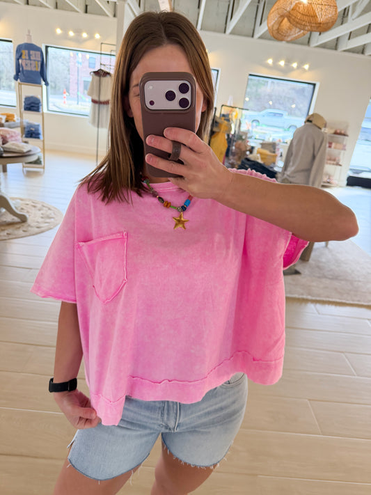 Halo Washed Oversized Top, Pink