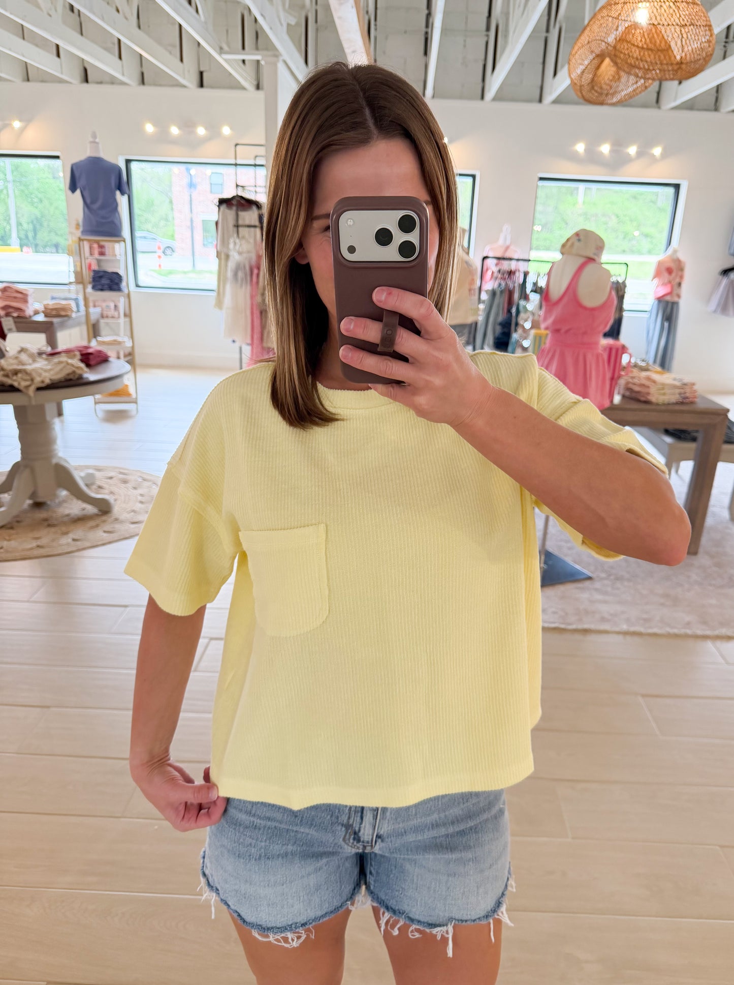 Ribbed Pocket Short Sleeve, Butter Yellow