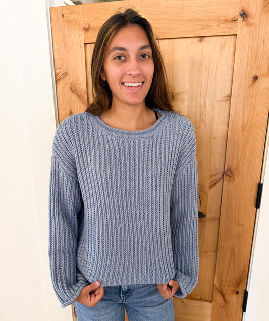 Roll Up Raw Edge Long Sleeve Sweater, Multiple