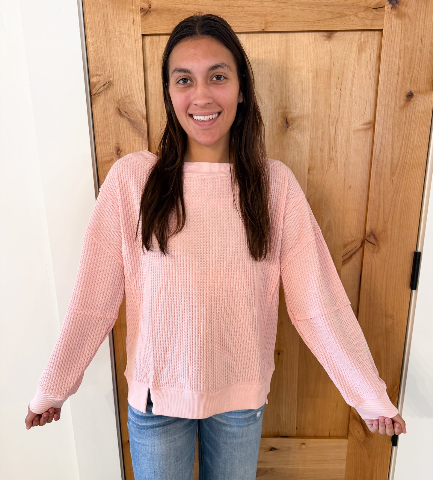 Boat Neck Waffle Knit Top, Multiple
