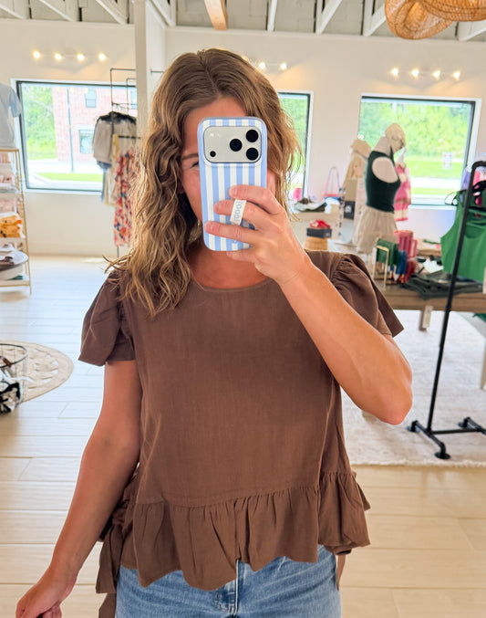Flutter Sleeve Ribbon Side Tie Top
