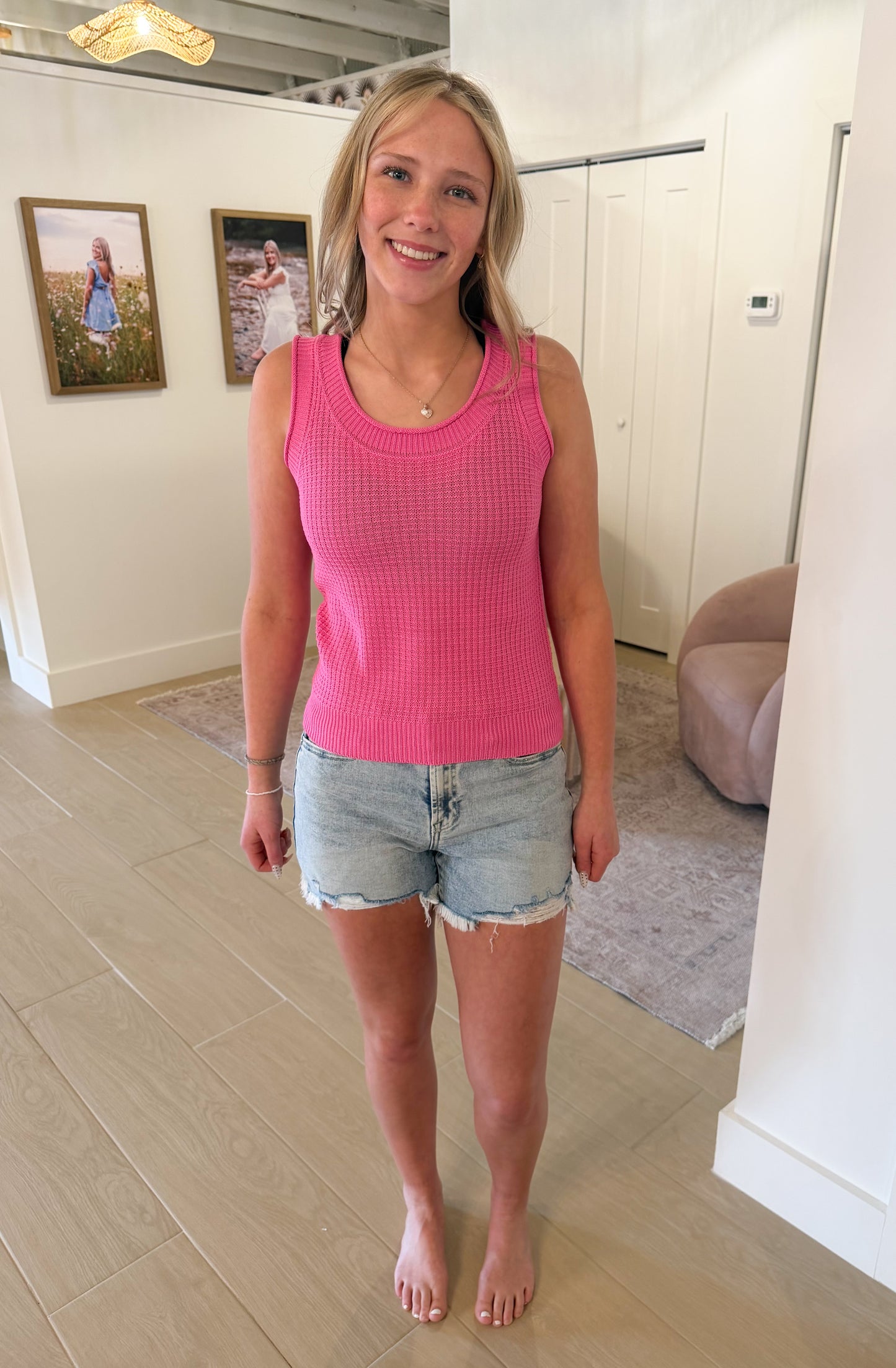 Sleeveless Sweater Tank, Hot Pink