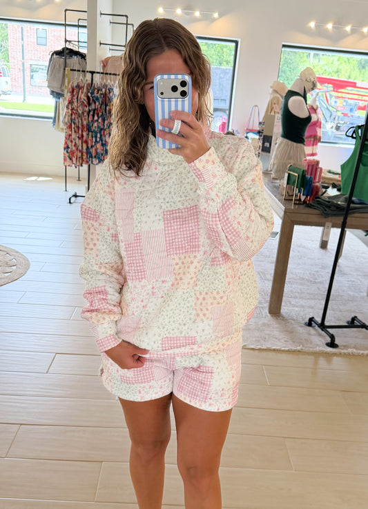 Patchwork Quilted Shorts, Pink