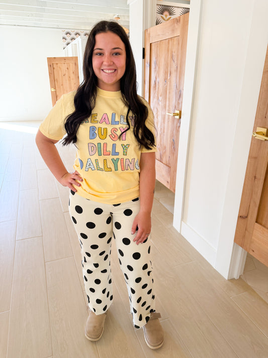Polka Dot Stretchy Denim Pants