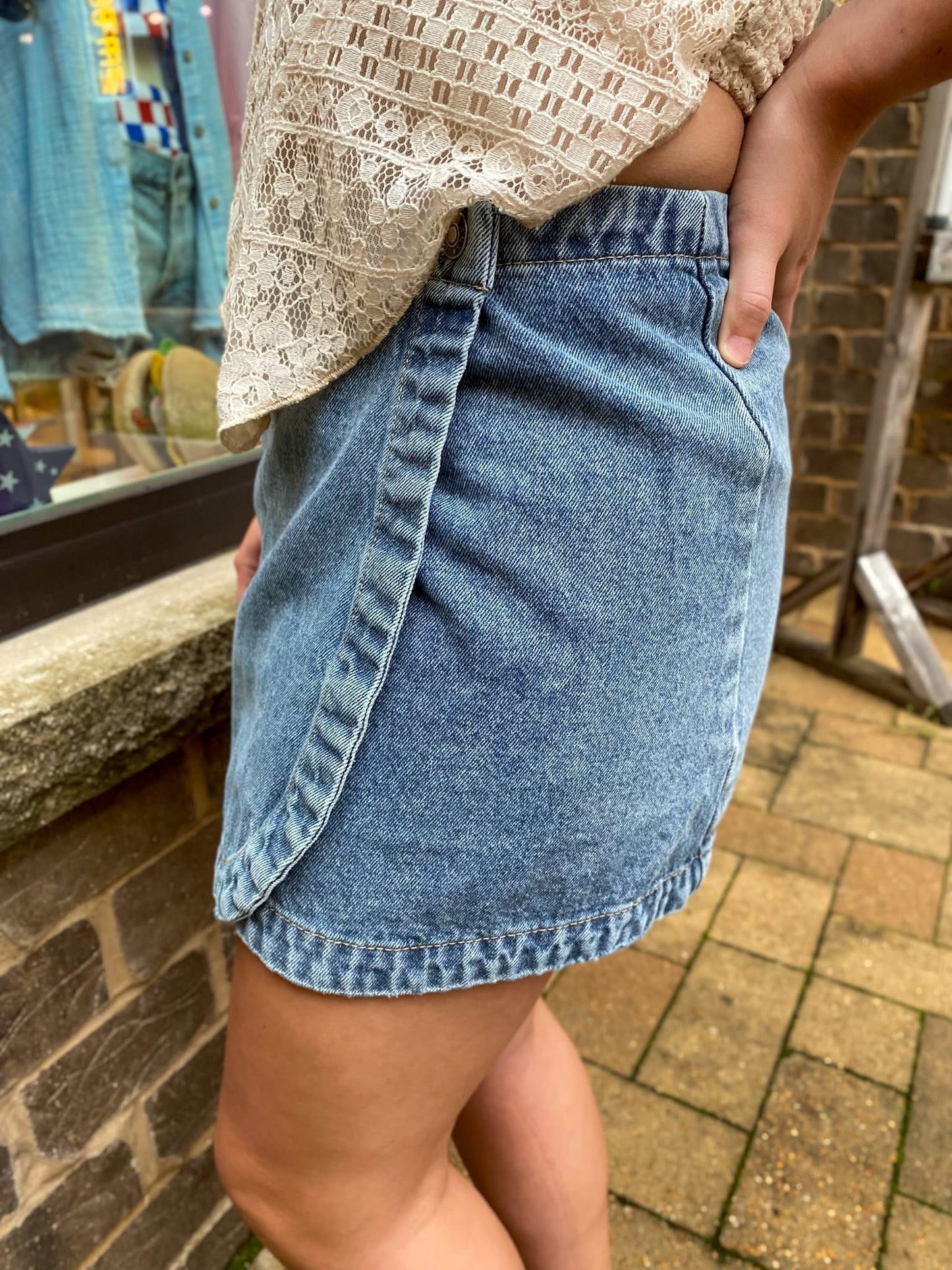Stone Washed Wrap Mini Skirt