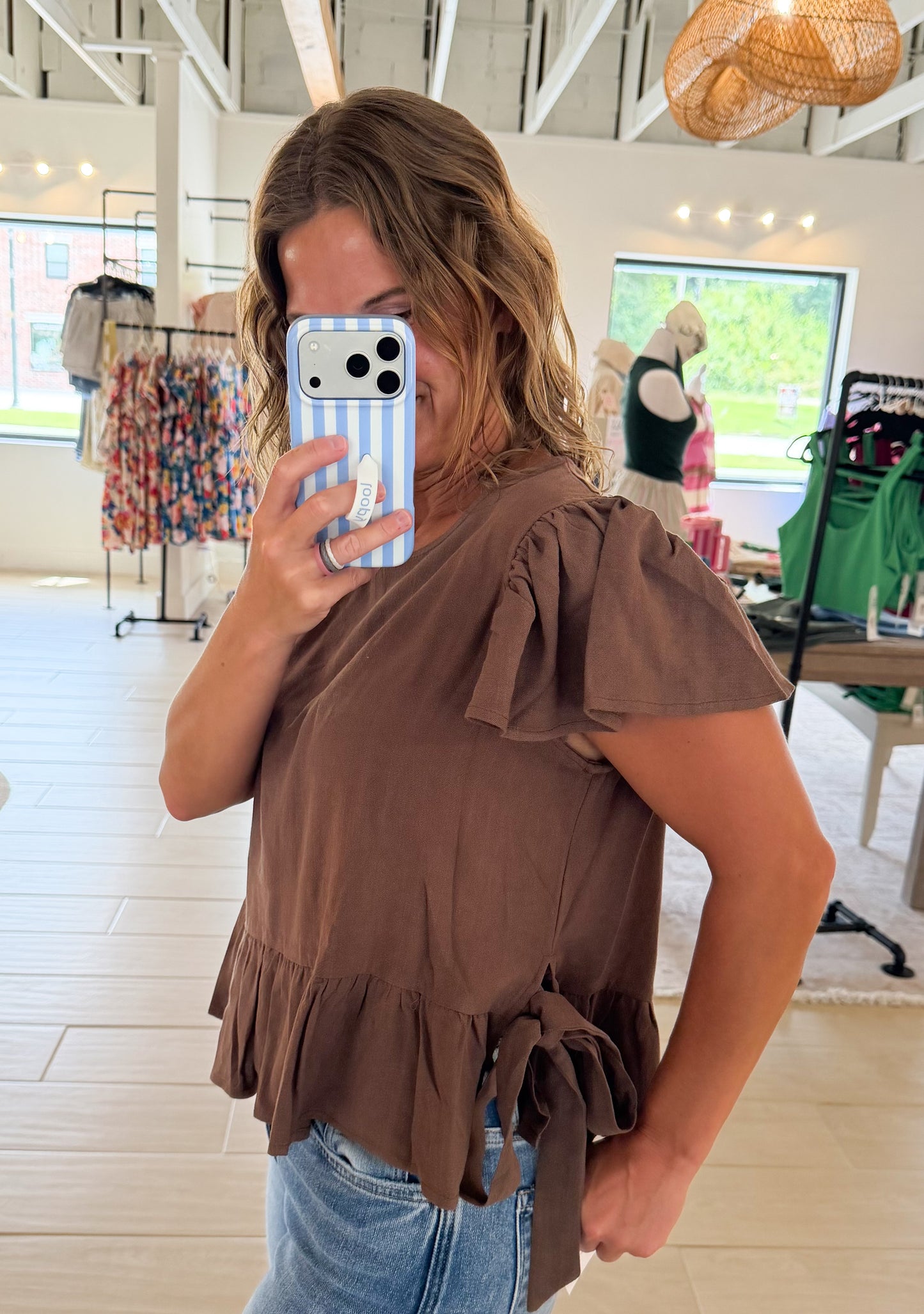 Flutter Sleeve Ribbon Side Tie Top
