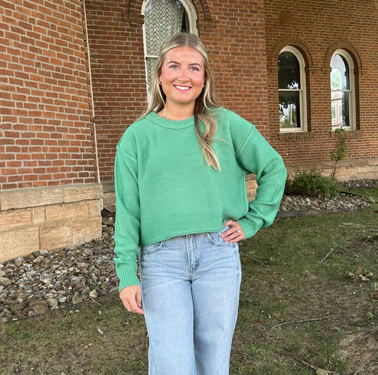 Cropped Oversized Sweater, Emerald