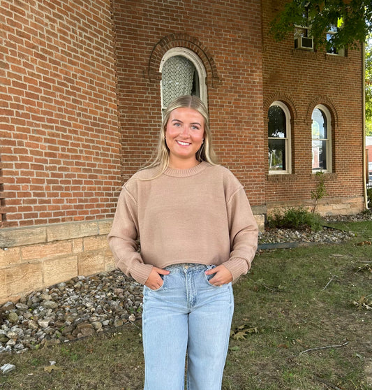 Cropped Oversized Sweater, Dark Taupe