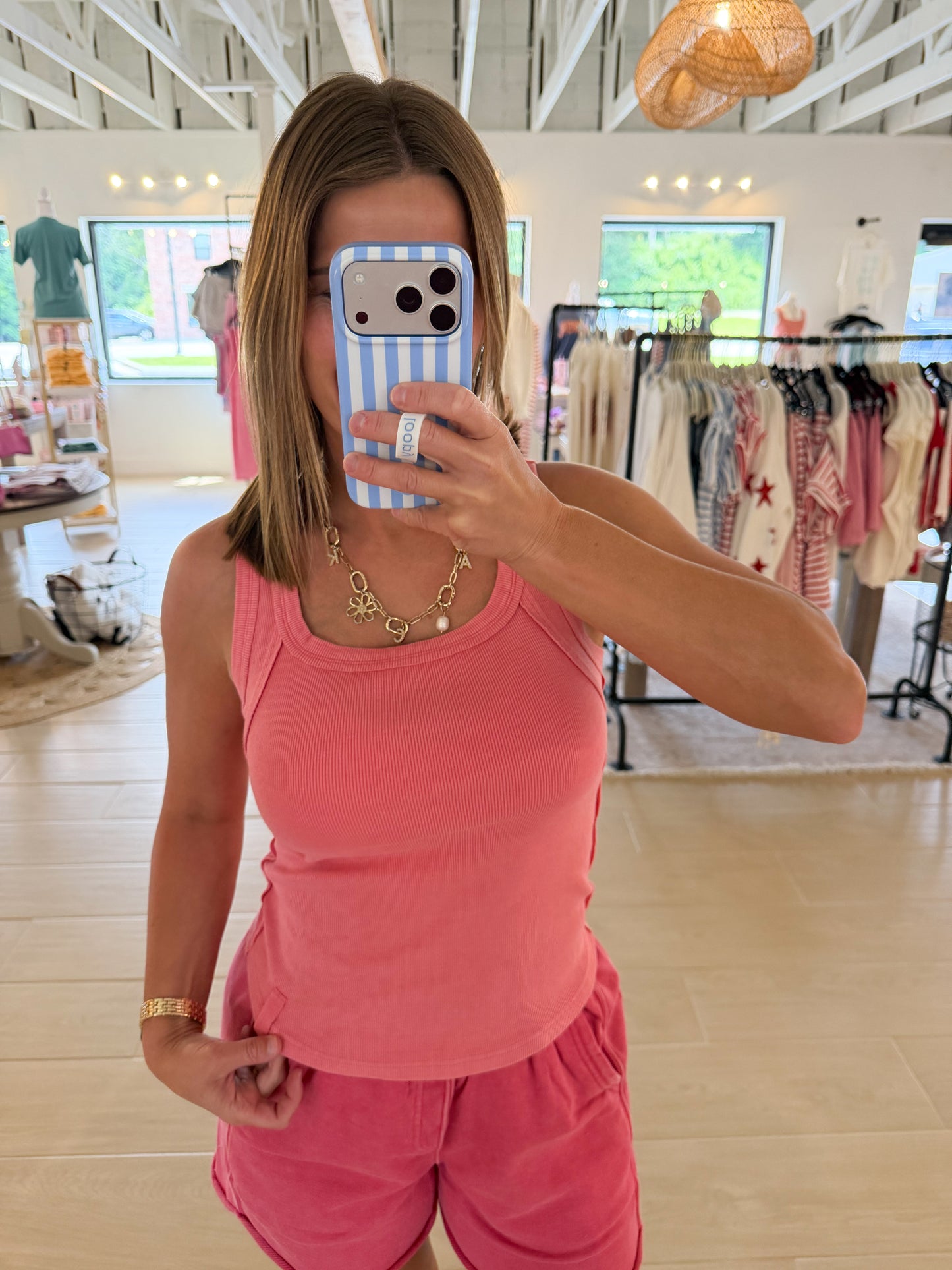 Mineral Washed Cotton Rib Tank, Strawberry