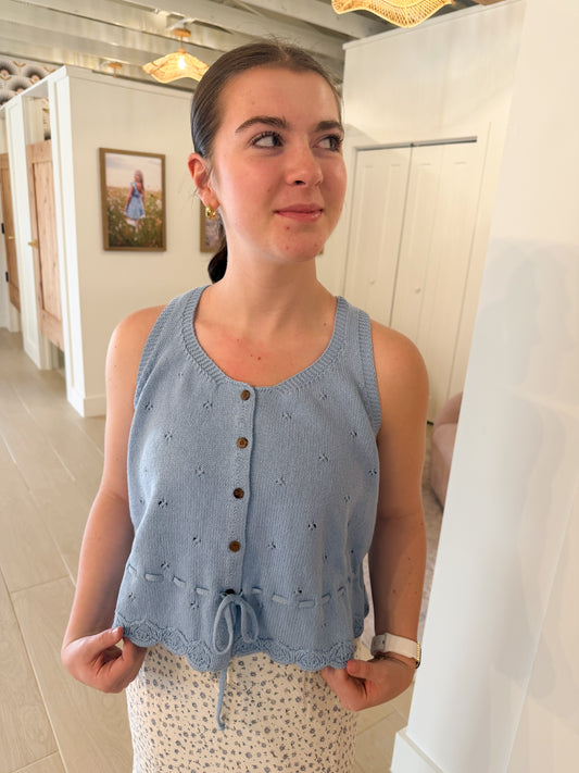 Scallop Hem Sweater Tank, Blue