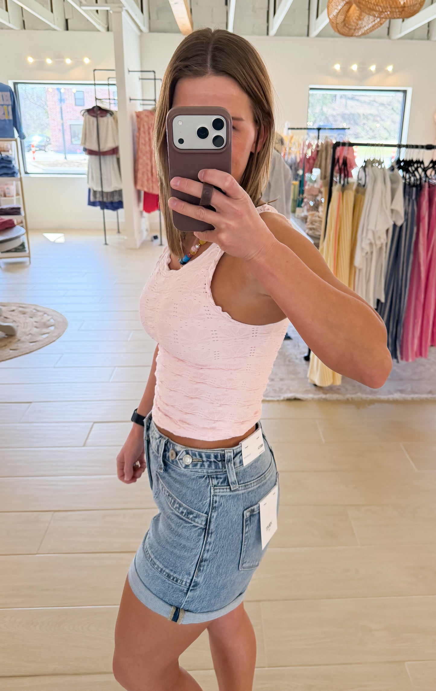 Vervet High Rise Tabbed Waistband Cuffed Denim Shorts