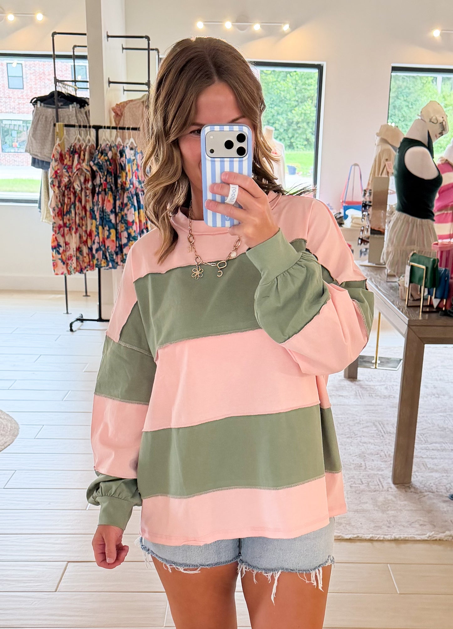 Shoreline Stripe Long Sleeve, Peony Green