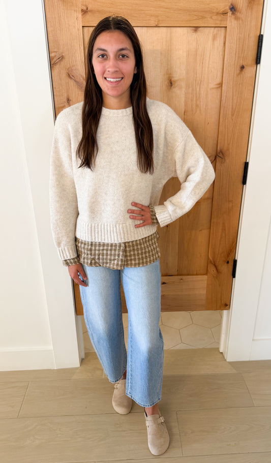 Country Road Layered Plaid Hem Sweater