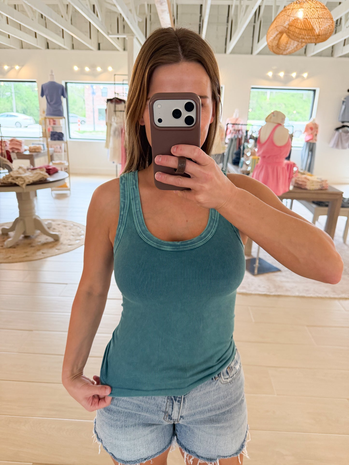 Reversible Ribbed Tank, Vintage Mist Teal