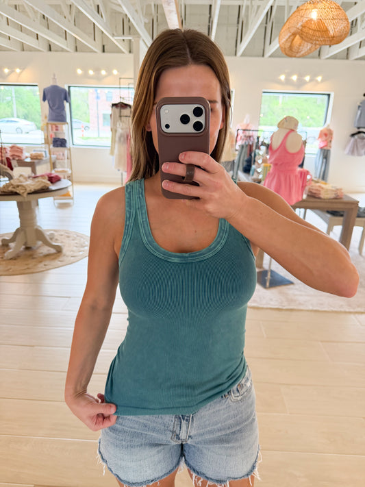 Reversible Ribbed Tank, Vintage Mist Teal