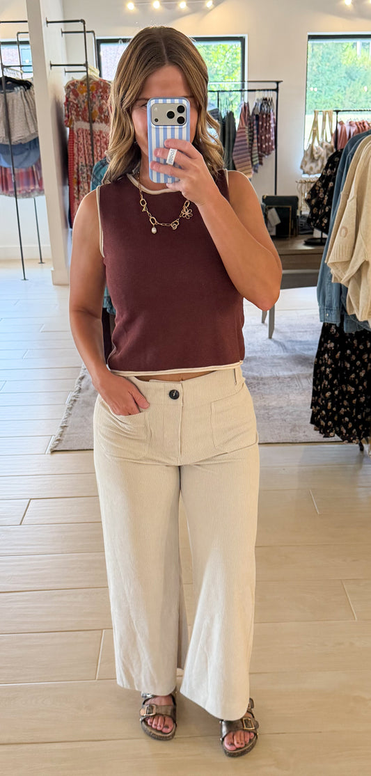 Corduroy Straight Leg Pants, Bone