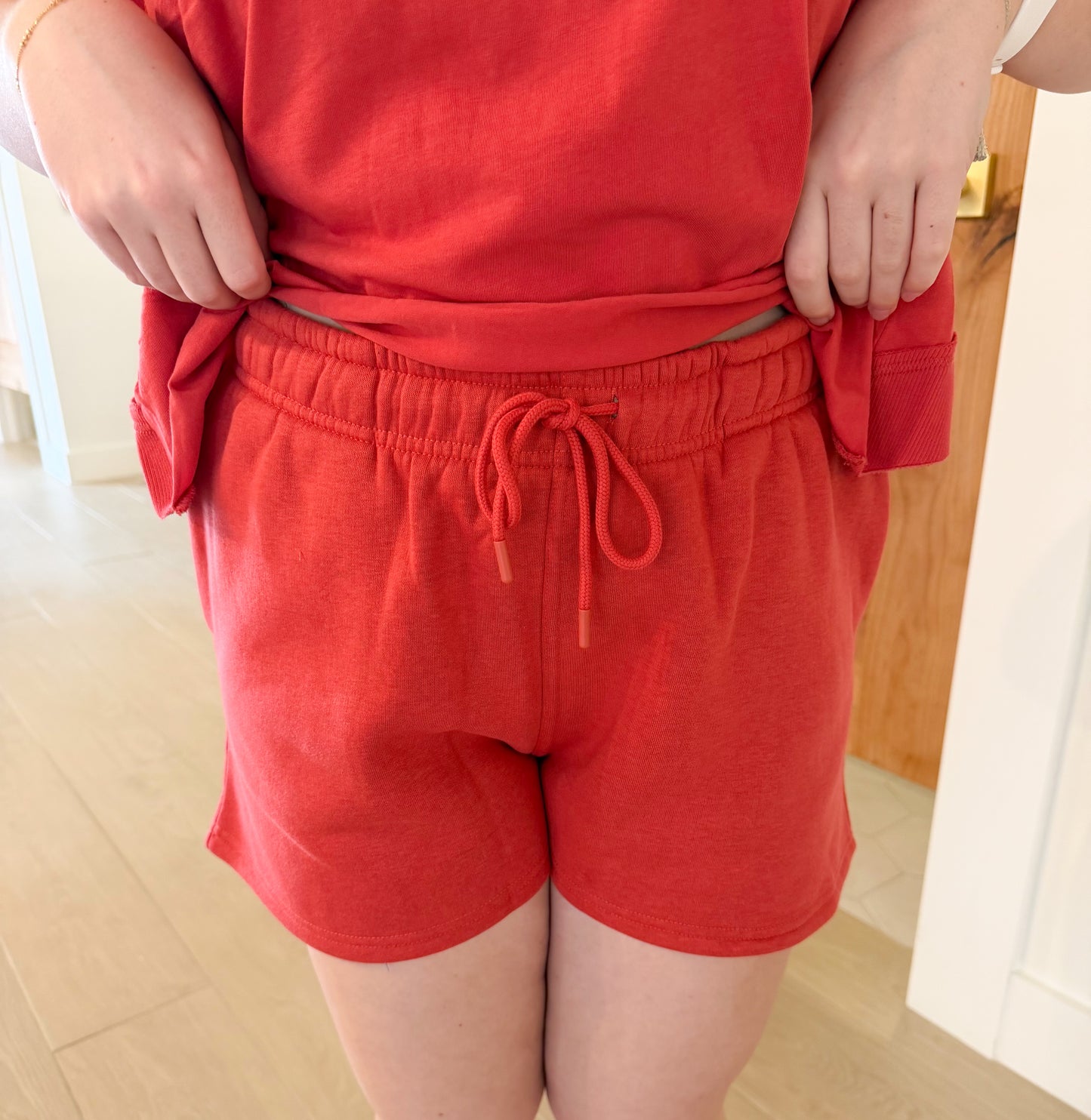 Cotton Blend Sweat Shorts, Blushed Brick