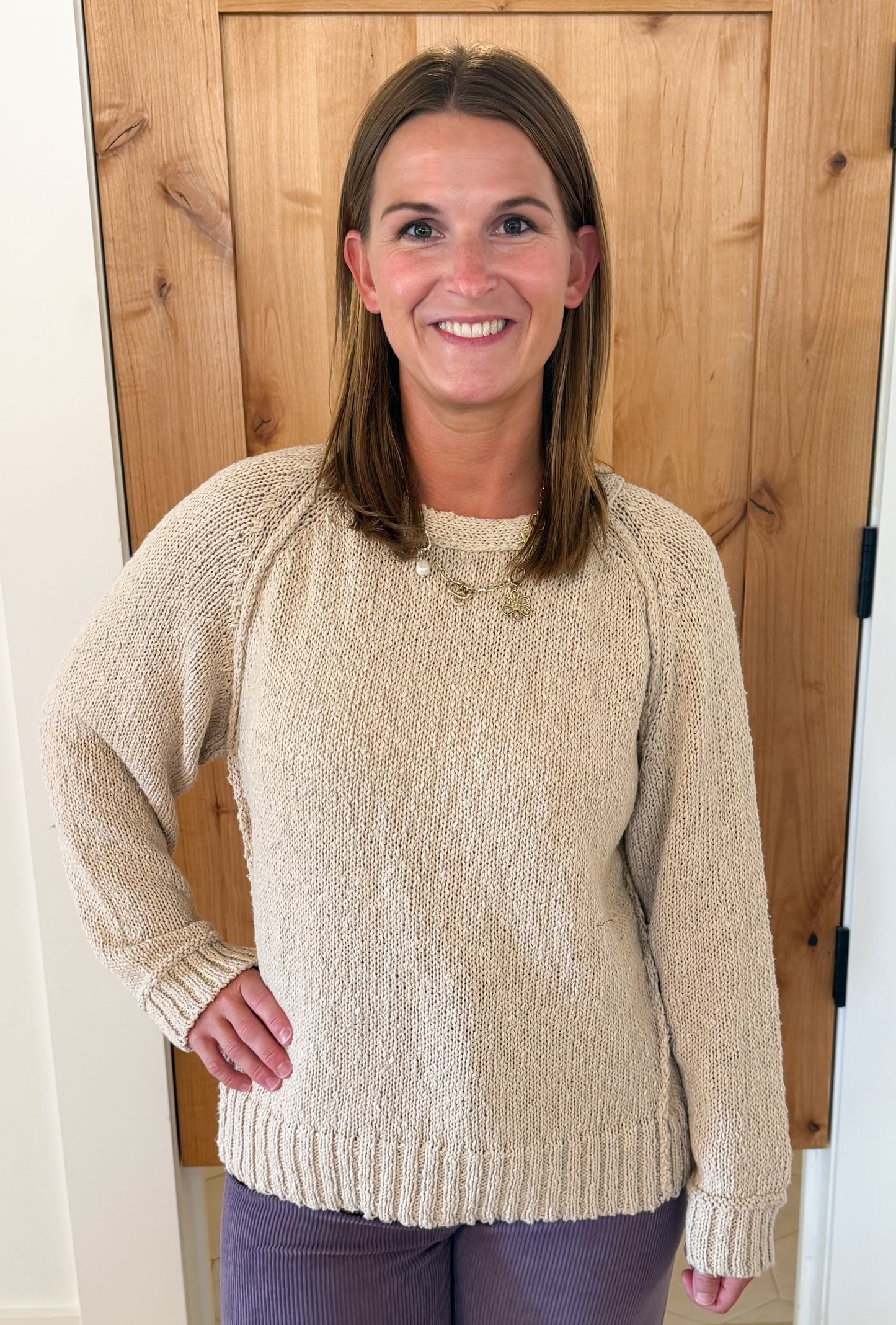 Raglan Exposed Seam Sweater, Oatmeal