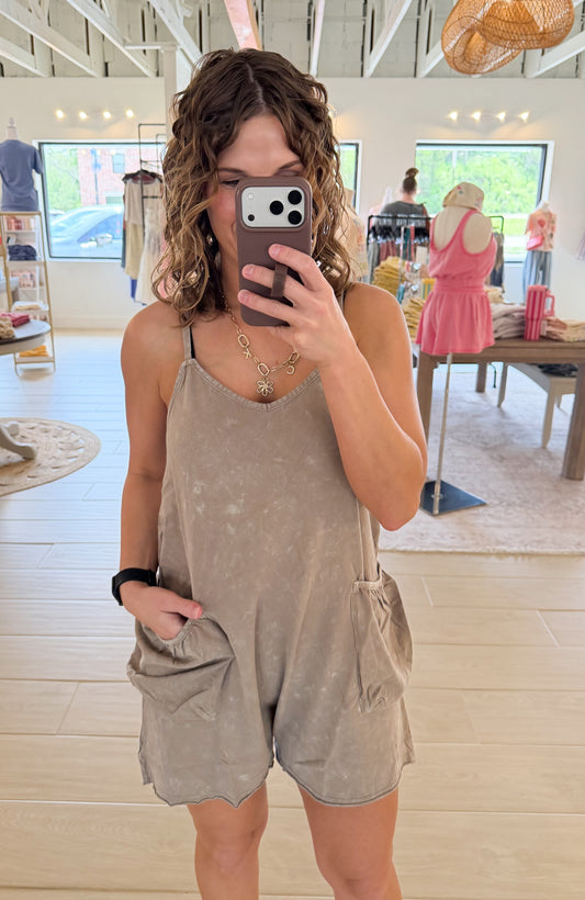 Chill Mode Romper, Taupe