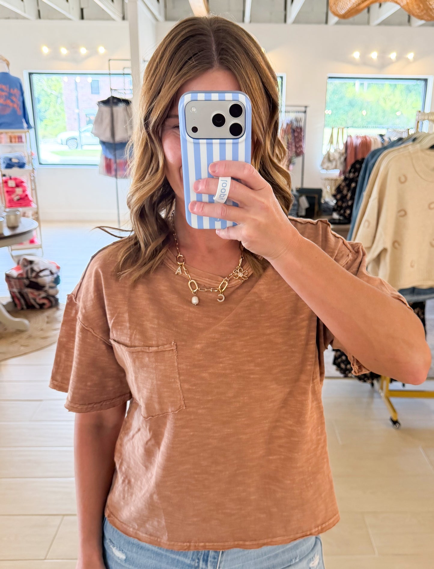 Raw Edge Short Sleeve Crop Tee, Dusty Apricot