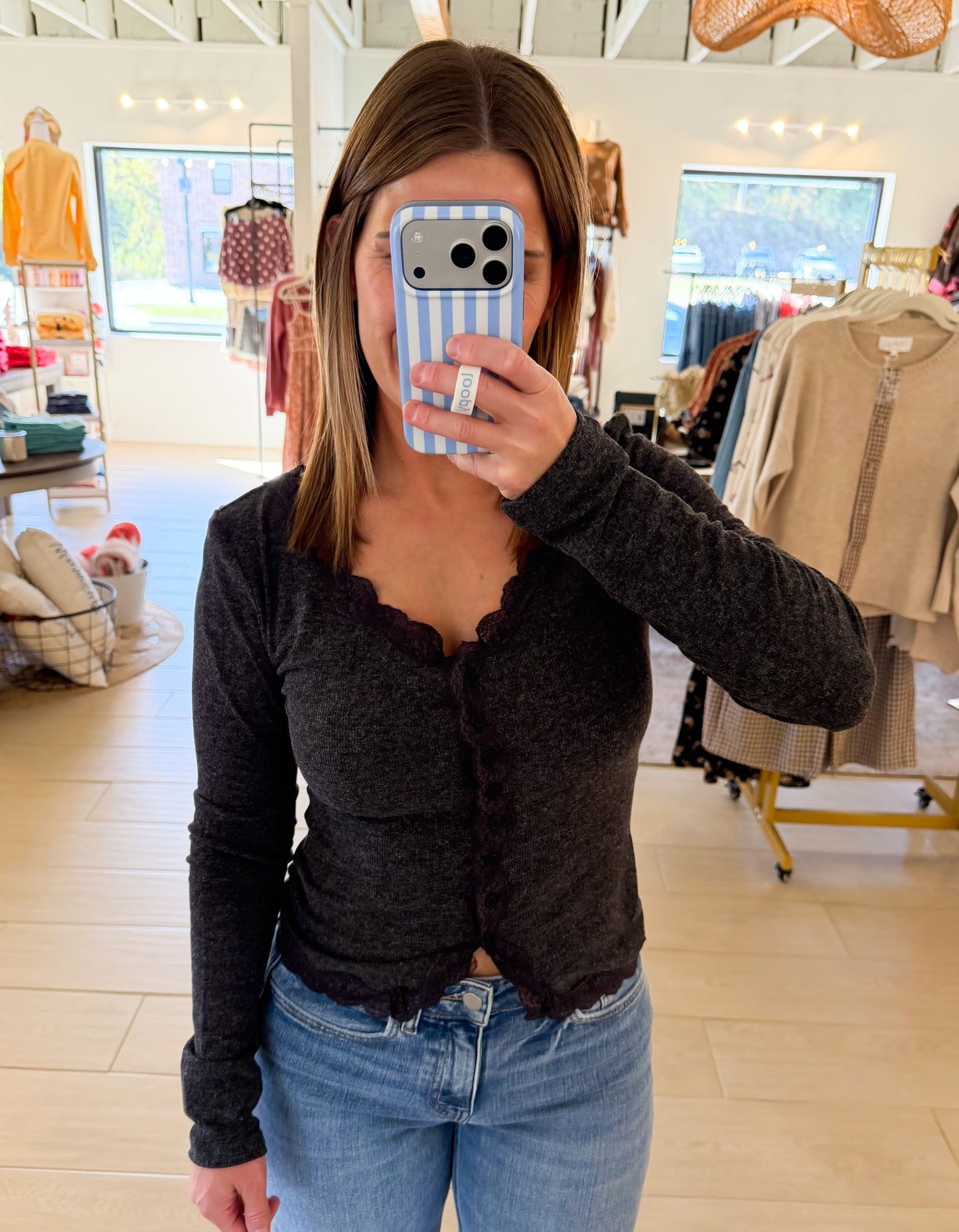 Lace Trim Cardigan Top, Multiple Colors