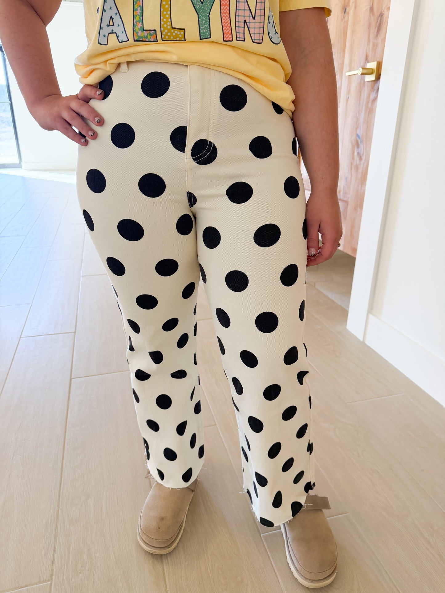 Polka Dot Stretchy Denim Pants