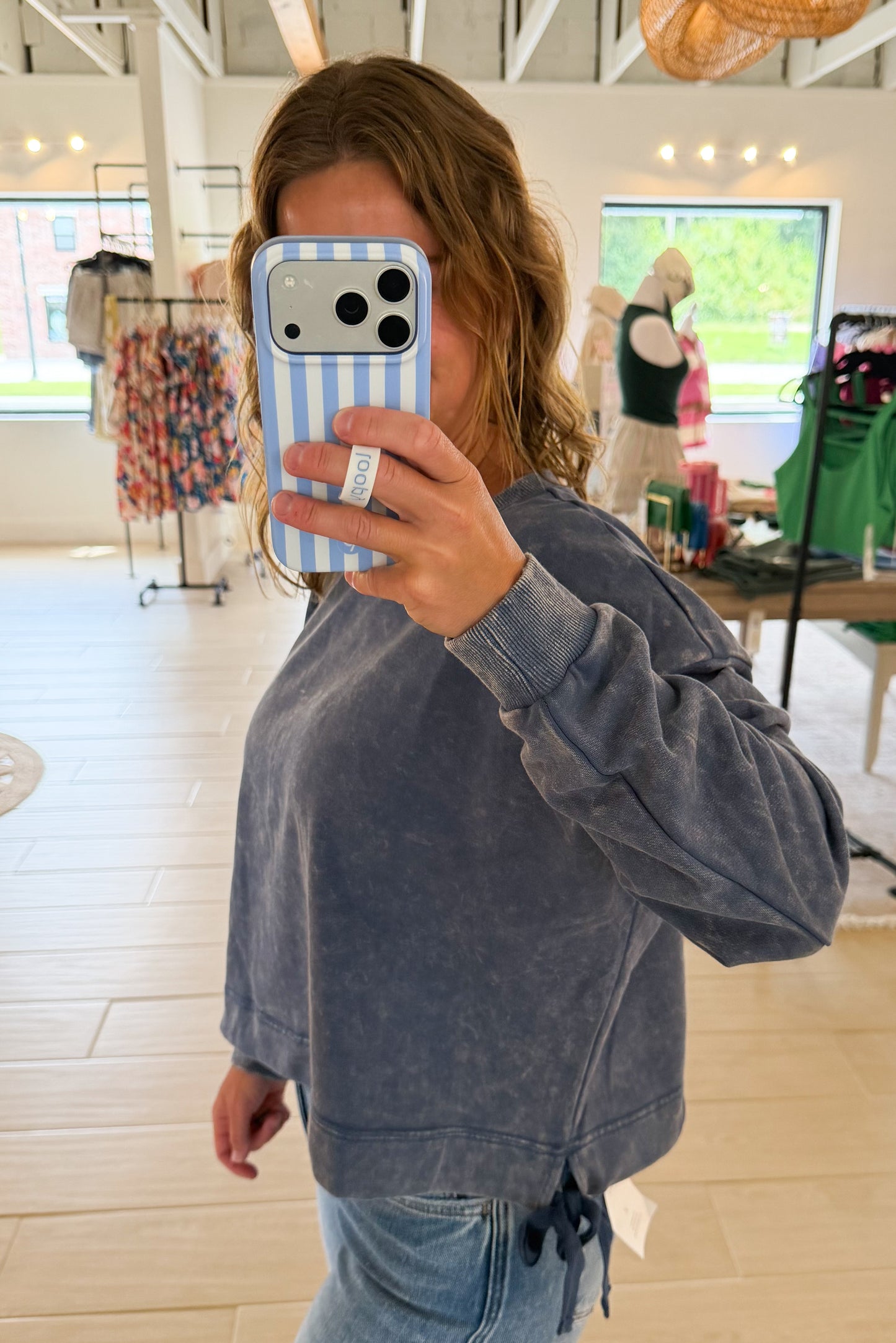 Soft Faded Mineral-Washed Sweatshirt, Ash Blue