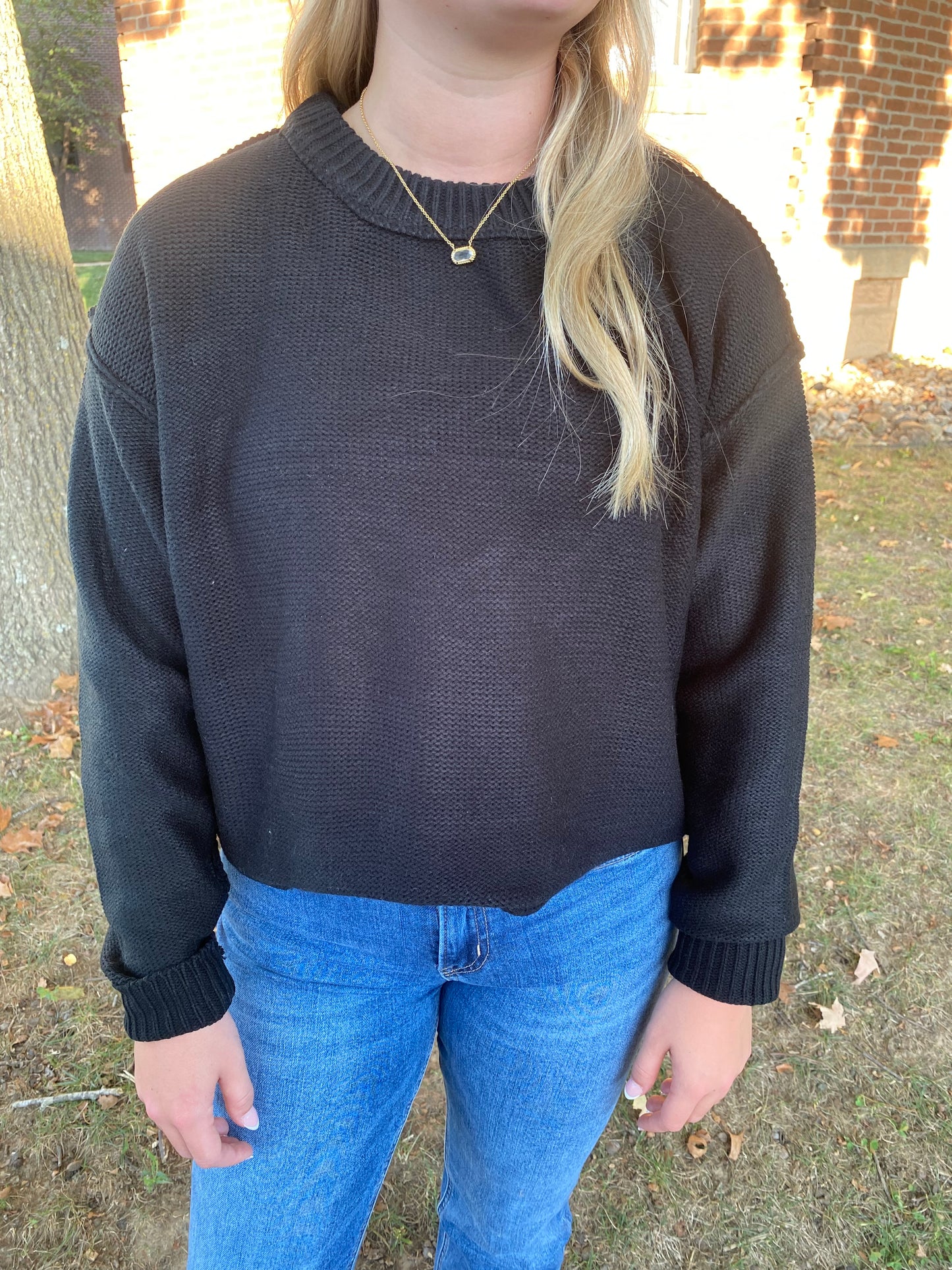 Cropped Oversized Sweater, Black