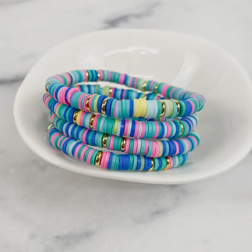 Clay Bead Bracelet- Aqua Rainbow