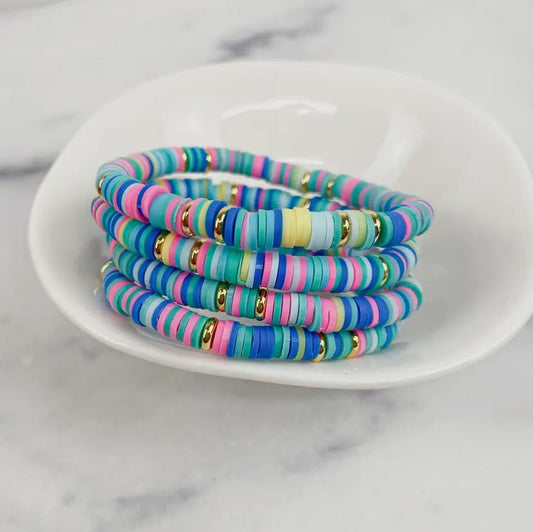 Clay Bead Bracelet- Aqua Rainbow
