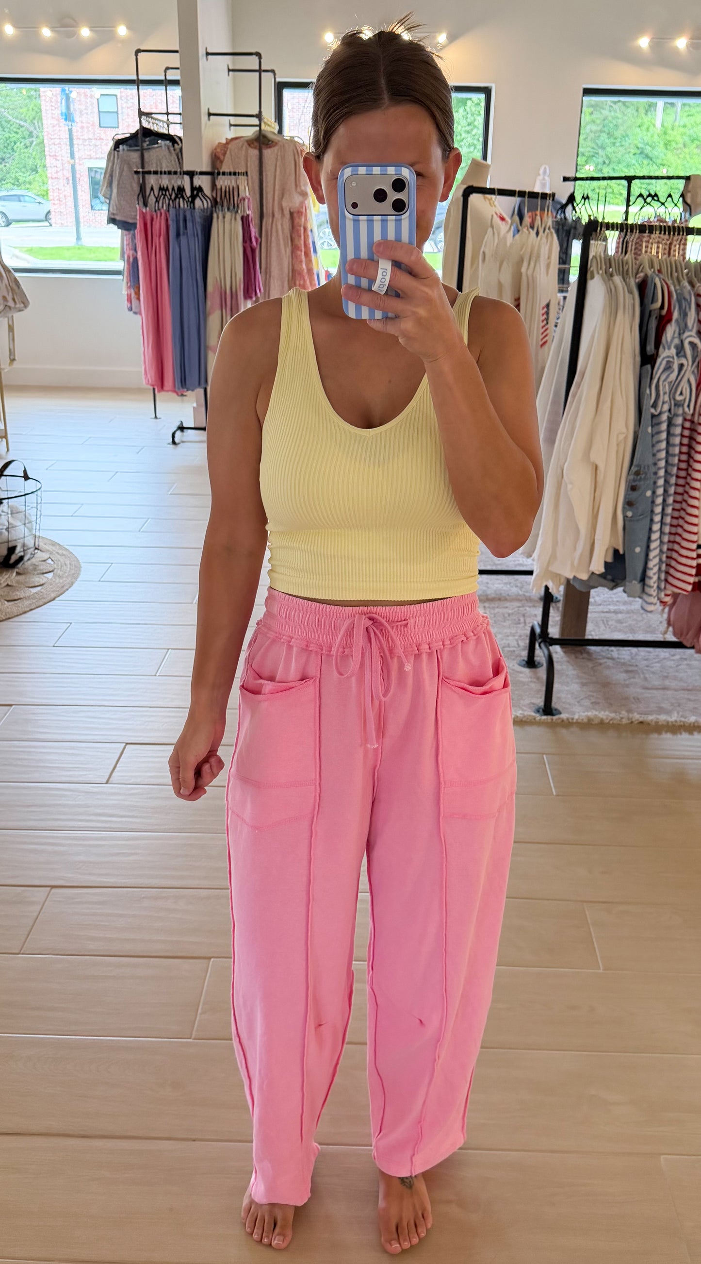 Mineral Wash Barrel Utility Pants, Candy Pink