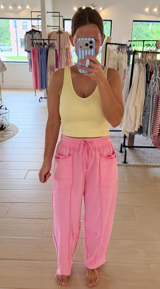 Mineral Wash Barrel Utility Pants, Candy Pink