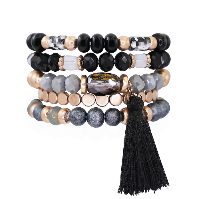 Beaded Bracelet Set Stack Stretch Multi Layered Boho Bangles