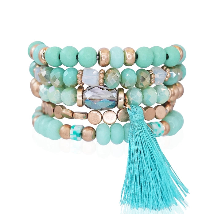 Beaded Bracelet Set Stack Stretch Multi Layered Boho Bangles