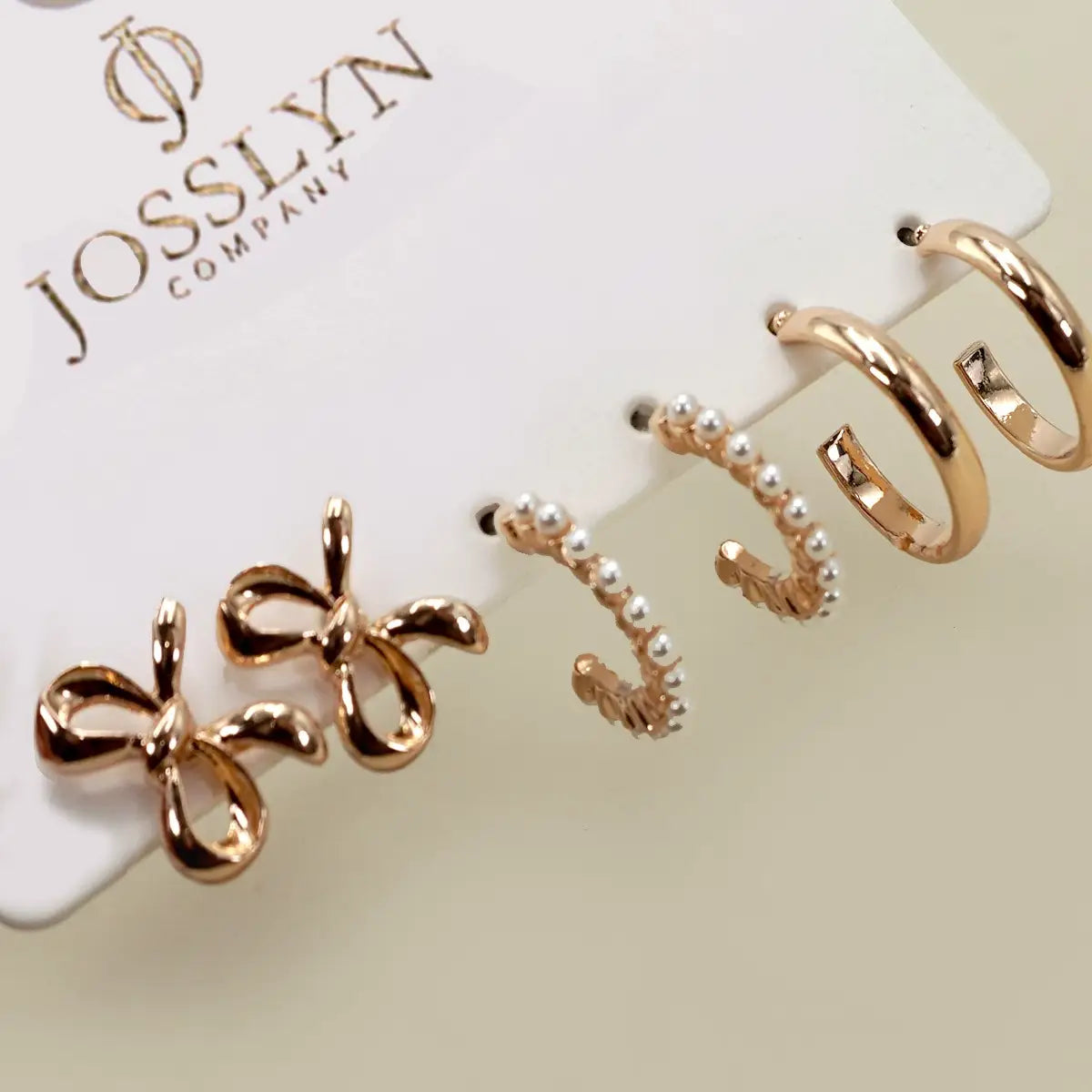 Bow Pearl Studded Gold Hoop Trio Earrings
